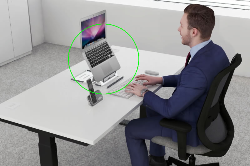 The use of most fixed screen/keyboard arrangements such as standard laptops result in poor postures in the neck or upper l